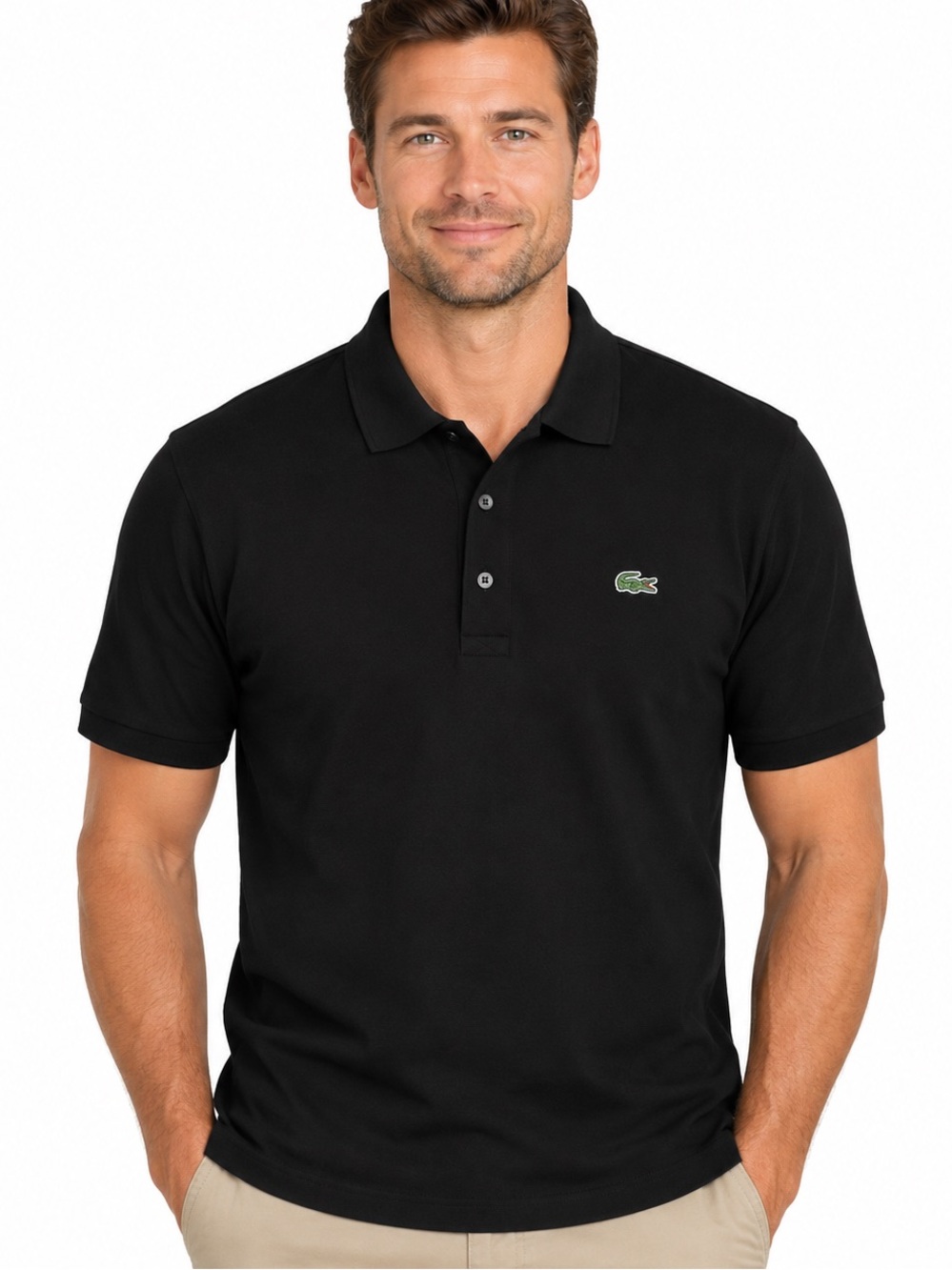 Lacoste Sport Ultra Dry Black Polo with Green Crocodile Patch